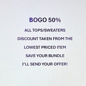BOGO 50% on Tops and Sweaters